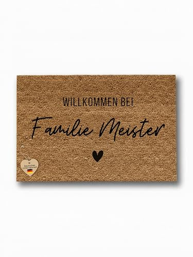 Bärenfreunde Kokosmatte Fußmatte personalisiert, Geschenk zur Hochzeit, indiduelle Hochzeitsgeschenke, Geschenke zum Einzum und Umzug mit individuellem Namen (Herz Familie, 60x90 cm)