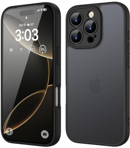 ORDA für iPhone 16 Pro Max Hülle, Vollständiger Kameraschutz, Schwarz | Matt Handyhülle, Stoßfest Kratzfest Transluzente Rückseite Schutzhülle, Anti-Fingerabdruck Case