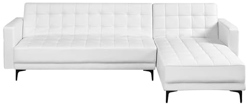 Beliani 4-Sitzer Eckschlafsofa L-förmig Links Kunstleder weiß gesteppt Aberdeen