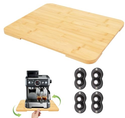 Appliance Slider 360° Rolling Tray for Coffee Maker,Bamboo Countertop Sliding Tray for Kitchen Appliances Espresso Machine Accessories Coffee Pot Counter Sliders Mat with Wheels (15.7×13)Wood Color
