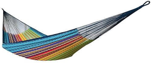 MacaMex Solea XL Netzhängematte, luftiges Baumwollnetz, ergonomisch dehnbar, 260 cm breit, 400 cm lang, 100% Handarbeit (Tropical XL)