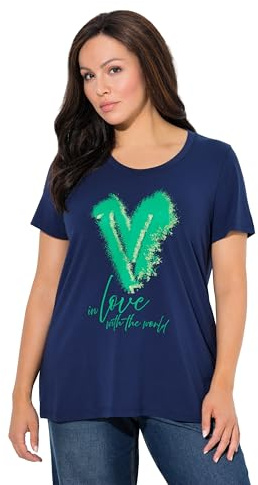 Ulla Popken Damen große Größen Übergrößen Plus Size T-Shirt, Herz, Classic, Rundhals, Halbarm Tintenblau 58+ 835054740-58+