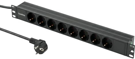 Lumonic Regleta de enchufes de 19 | PDU de 8 Pliegues | Sin Interruptor | 1U, aleación de Aluminio, Negro | Cable de conexión de 2 m 3G1.5 | Toma Schuko de 45 | Corto Plazo MAX. 3680W | Rack, Armario