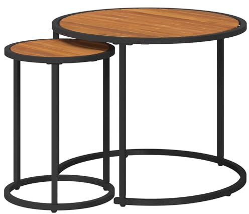 vidaXL Kaffeetisch Set 2 pcs Natürlich und Schwarz 55 x 55 x 45 cm, Garten & Terrasse, modernes Outdoor-Möbel, platzsparendes Kaffeetisch-Set, stylish für Urbane Wohnräume