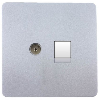 Trendi Modern Glossy Tactile TV Co-axial Socket + PC RJ45 Cat 5e & Cat 6 Ethernet Socket Silver