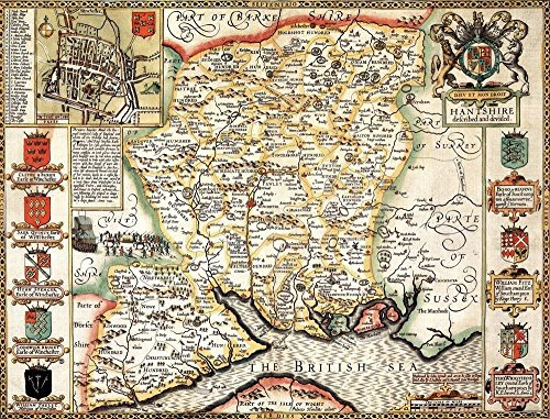 Hampshire Historical Map 1000 Piece Jigsaw Puzzle (1610). Free print!