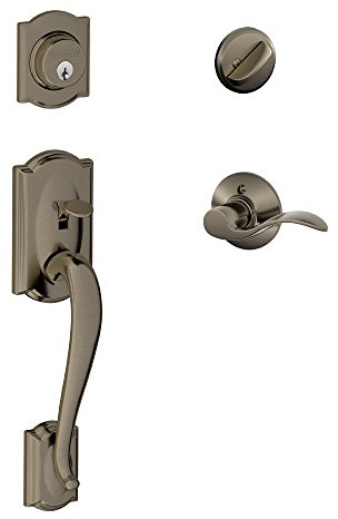 SCHLAGE Camelot Single Cylinder Handleset and Left Hand Accent Lever, Antique Pewter (F60 CAM 620 Acc LH)