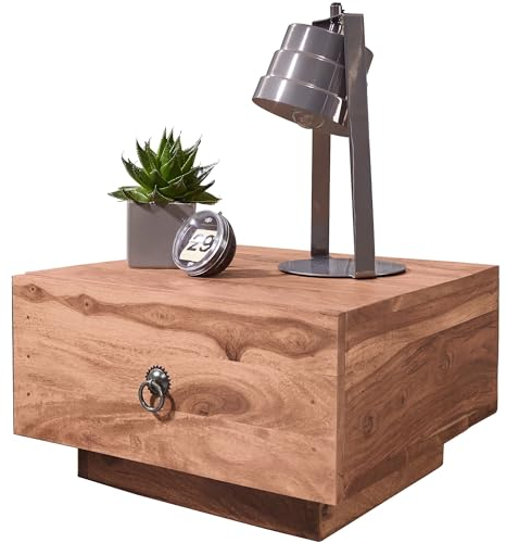 FineBuy Design Nachttisch Massiv-Holz 40x40x25 cm, Moderne Nacht-Kommode mit Schublade, Nachtschrank Natur-Holz Nachtkonsole