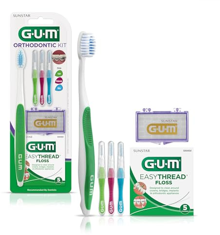 GUM - 124KK Orthodontic Kit - Orthodontic Toothbrush, 3 Proxabrush Sizes, EasyThread Floss, and Mint Ortho Wax