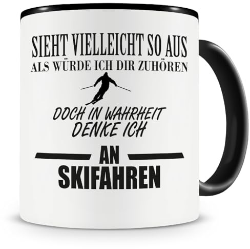 Samunshi® Ich denke an Skifahren Tasse Kaffeetasse Teetasse Kaffeepott Kaffeebecher Becher 300ml schwarz