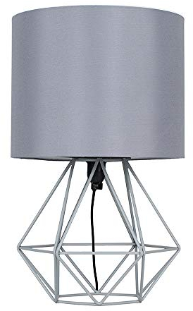 MiniSun | Modern Grey Metal Basket Table Lamp with a Grey Fabric Shade | Table Lamps, Home Décor & Improvement Essential | Includes 4W Bulb [3000K Warm White]