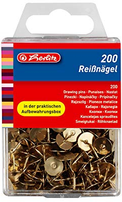Herlitz 8770208 Reißnägel, messingfarben, 5 x 200er Packung