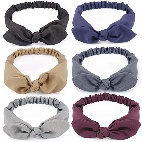 Haarbänder mit Schleife für Damen, einfarbig, Vintage-Stil, elastisch, 6 Stück