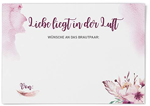 DeinWeddingshop Ballonflugkarten zur Hochzeit 50 Stück, extra leichte Postkarten für langen Flug, Platz für Glückwünsche (Boho Love)