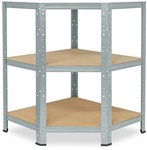 shelfplaza® HOME Eckregal 90x80x50cm Schwerlast Verzinkt/Metallregal Stehend 3 Böden Je 175kg Tragkraft/Corner Shelf Schwerlastregal Ecke/Steckregal