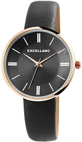 Excellanc Damen - Uhr Lederimitationsarmband Metall Analog Quarz 1900159 (Anthrazit)