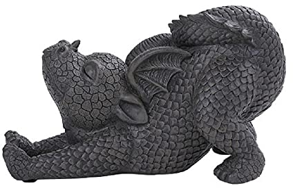 Pacific Giftware Gartenfigur - Drache streckt Sich nach Aufwachen 29 cm - Gartendrache Fantasy Deko Statue Garten Figur