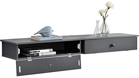 [en.casa] Wandregal mit Tür im 2er Set dunkelgrau Wand Regal Kommode Nachtkommode Nachtschrank 2X Nachttisch mit Staufach Schwebenachttisch Wandmontage