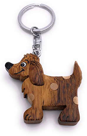 H-Customs Hund mit Punkten Haustier Holz Edel Handmade Schlüsselanhänger Anhänger