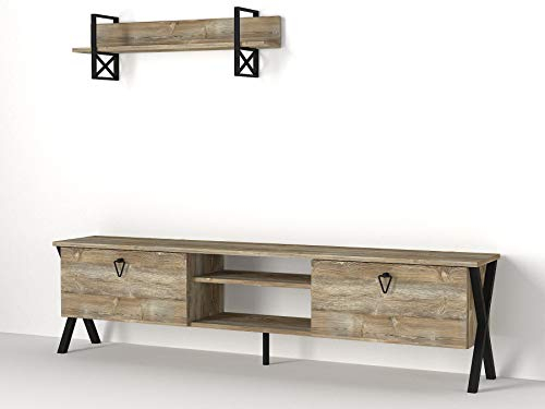 Alphamoebel 4425 Zeth Wohnwand Anbauwand TV Lowboard mit Metallfüße Wohnzimmerschrank, Walnuss, Holz, Hängeregal mit Metall, 180 x 46,8 x 31,5 cm