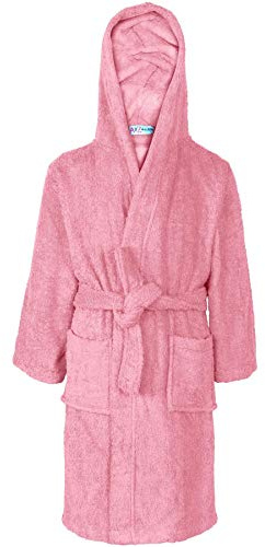 A2Z 4 Kids Cotton Towelling Hooded - Towel Bathrobe Baby Pink_9-10
