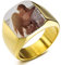INBLUE Personalisierte Siegelring Gravur Farbbild Benutzerdefiniert Foto für Männer Jungen Frauen Mädchen Memorial Edelstahl-Schmuckpaket mit Ring Größen Einstellen (Goldfarben)