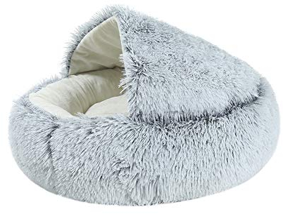 Souarts Katzenhöhle Katzenbett Halbgeschlossenes Hundebett Haustierbett mit Abdeckbett, Runde weiche Plüschhöhle Kuschelhöhle für Hunde und Katzen(Grau,Durchmesser 50 cm)