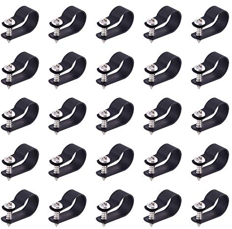 Swpeet 60 Stück schwarze 1,6 cm Nylon Kunststoff R-Type Kabelclips Klemm-Kit Nylon Schraubmontage Schnurbefestigungsclips mit 60 Stück Schrauben für Drahtmanagement