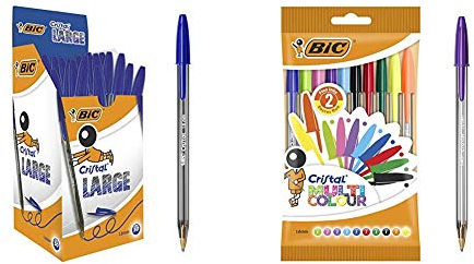 BIC Cristal Large Bolígrafos Punta Ancha (1,6 mm) - Azul, Caja de 50 Unidades + Multicolour Bolígrafos Punta Ancha (1,6 mm) – Surtidos