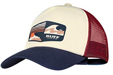 Buff | Gorra Trucker Hombre Mujer Adulto Ajustable, Comoda, Transpirable, Calidad, Moderna, Aire Libre, L/XL, Blanco Rojo