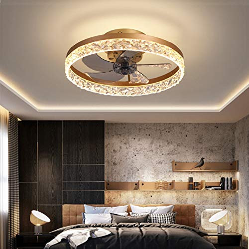 TATANE Gold Modern Glam 50cm Round Ceiling Fan Light with Remote Control, 6 Speeds, Dimmable, Reversible, 30W LED, 2400lm, 110-240V, Bedroom & Living Room
