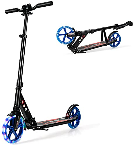 COSTWAY Kinder Roller klappbar mit Leuchten, Scooter höhenverstellbar mit Tragegurt & Ständer, Cityroller bis 100kg belastbar, Tretroller Kickscooter für Kinder, Erwachense
