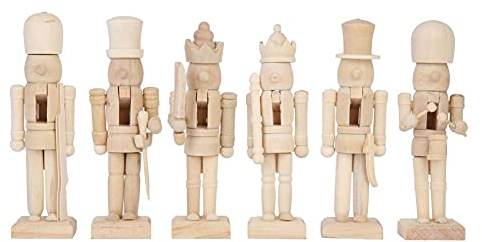 6 Pcs Unpainted Wooden Nutcracker Figurines,URMAGIC Unfinished Christmas Nutcracker Ornaments,DIY Blank Nutcracker Soldier Statues,Paintable Nutcracker Figures,Christmas Decoration, 31x8.8cm