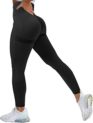 Memoryee Donna Leggings Sportivi Push Up Booty Pantacollant Fitness Vita Alta Elastici Collant Leggins Yoga Palestra Pantaloni/B-Black/M