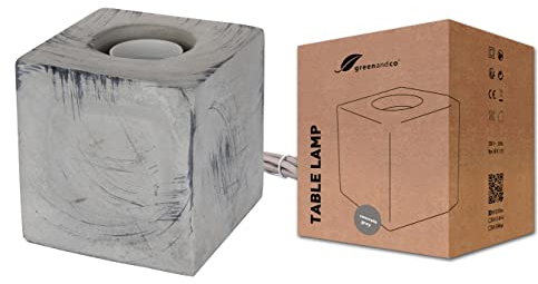 greenandco Tischleuchte | Beton | grau | E27 | Tischlampe mit Schalter und Stecker | 10x10cm