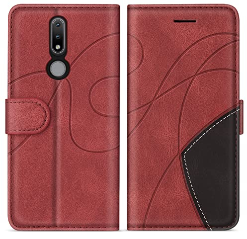 KKEIKO Hülle für Nokia 2.4, PU Leder Schutzhülle für Nokia 2.4, Kratzfestes Brieftasche Handyhülle mit Kartenfächern, Rot
