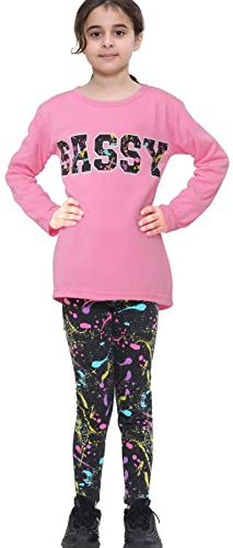 A2Z 4 Kids Girls Top Legging Set Soft Stretchy Trendy Lightweight Casual Wear Fashionable Summer Outfit Clothing Sets Comfortable Elastic Waistband Splash Leggings Set 5-13 Years