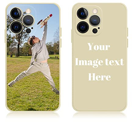 AnNengJing Custom Soft Liquid Silicone Cases Full-Body Protective Personalized Photo Name Text Logo Phone Cover for iPhone 14 Pro Beige