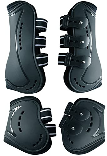Wandrola Pferdestiefel mit offener Vorderseite, Springsehnensportstiefel, Hind Streichstiefel, sicherer Beinschutz, klassische atmungsaktive Pferdebedarf, 4er-Set (M, Schwarz)