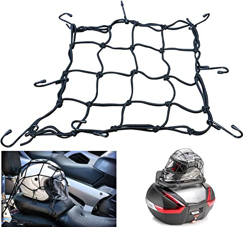 Filet d'araignée de moto élastique, filet pour scooter, vélo, filet porte-bagages en toile d'araignée, accessoires de moto, corde élastique avec crochet pour casque de bagage, 40 x 40 cm fermé