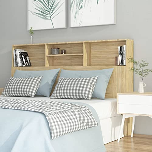 Homgoday Kopfteil mit Stauraum, Sonoma-Eiche, 160 x 19 x 103,5 cm, Kopfteil mit Regal, Rückenlehne für Bett und Sofa, Möbel für Schlafzimmer