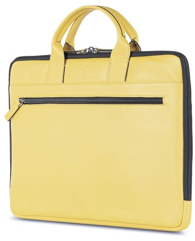 VON HESSEN Laptoptasche aus echtem Nappa-Leder bis 16 Zoll - Aktentasche Herren & Damen - Luxuriöse Echtleder Arbeitstasche für Büro & Alltag - Laptop Hülle in Gelb
