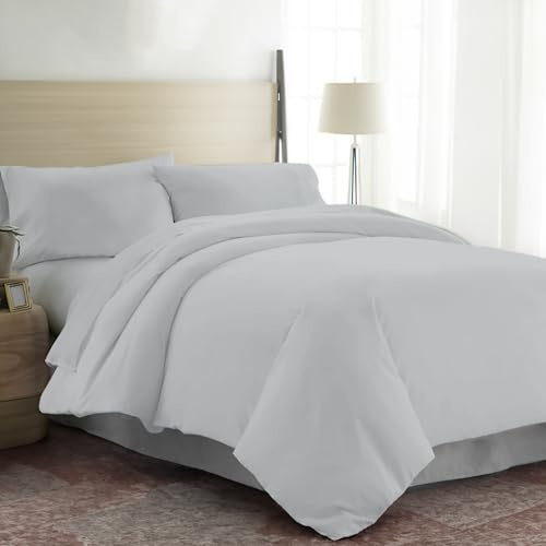 EKOSCIOUS 100% Tencel Lyocell Eucalyptus Sateen Solid, Super King Size Duvet Cover Set, with 2 Pillowcase, Grey - 300 Thread Count Breathable, Cool & Soft