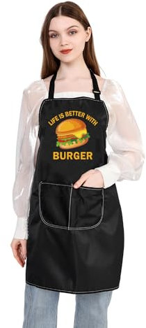 PLITI Burger-Schürze Life Is Better With Burger Geschenk Hamburger Liebhaber Geschenk Burger Liebhaber Geschenk Fast Food Liebhaber Geschenk Feinschmecker Geschenk, Life Burger APU, M