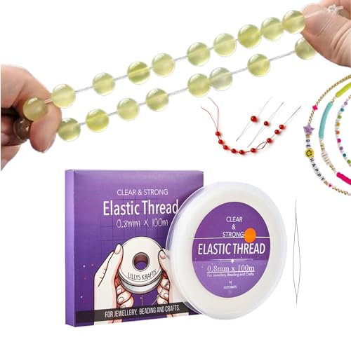 Elastic String Stretch Line for DIY Projects, 100 meters x 0.8mm Clear Cord for Bracelet Making with Big Eye Needle for Threading, Sturdy Elastic Thread for Hangings, Arts and Crafts Projects