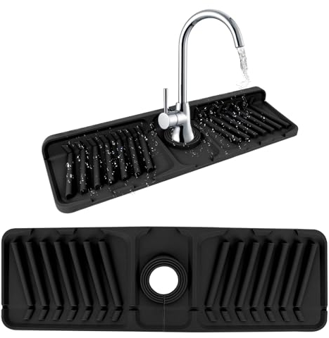 Niuoppy Silicone Faucet Mat, Kitchen Sink Splash Guard, Silicone Water Catcher Mat, Faucet Mat for Kitchen Sink, Bathroom Countertop (Black)