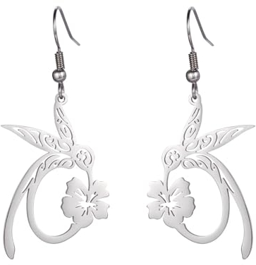 Dreamtimes Kolibri Kardinal baumeln Tropfen Ohrringe für Frauen zierlich Vogel Blume Ohrringe stark mutig frei Kolibri-Schmuck Geschenke (Silber)