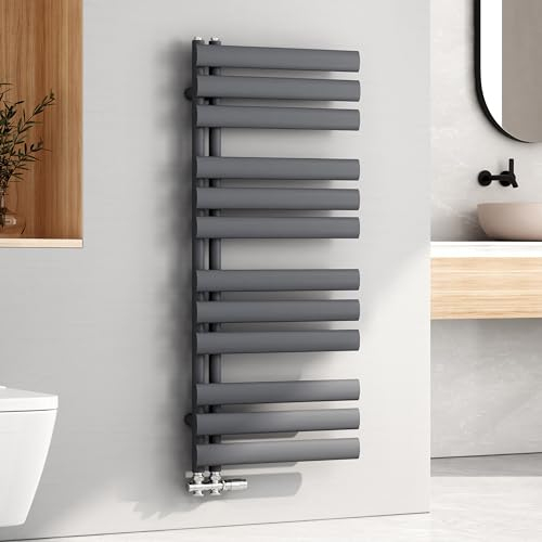 EMKE Oval Handtuchheizkörper 1120x500 mm, Badheizkörper Handtuchhalter Handtuchheizkörper Seitenanschluss Handtuchwärmer Handtuchtrockner Heizkörper Bad Anthrazit 475 Watt