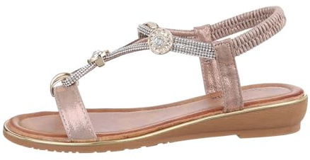Ital Design Damenschuhe Sandalen & Sandaletten Riemchensandalen, J-152-, Textil, Champagner, Gr. 37