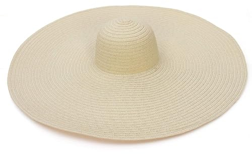 GEMVIE Pamelas Chapeaux de paille pour femme Grande mode Anti-UV Pliable Chapeau de soleil pour vacances plage, beige, 56-58